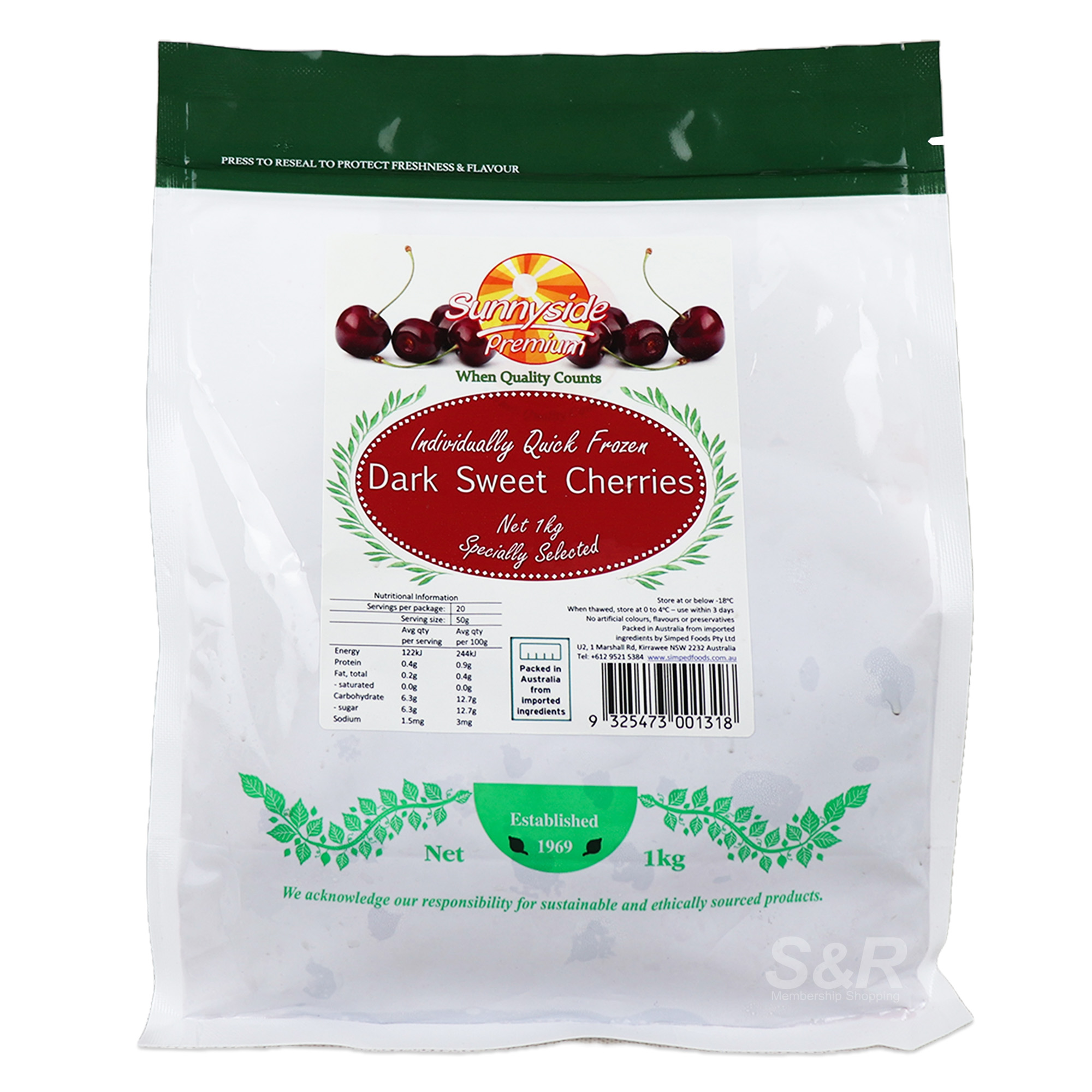 Sunnyside Premium Dark Sweet Cherries 1kg Sunnyside Premium Dark Sweet Cherries 1kg